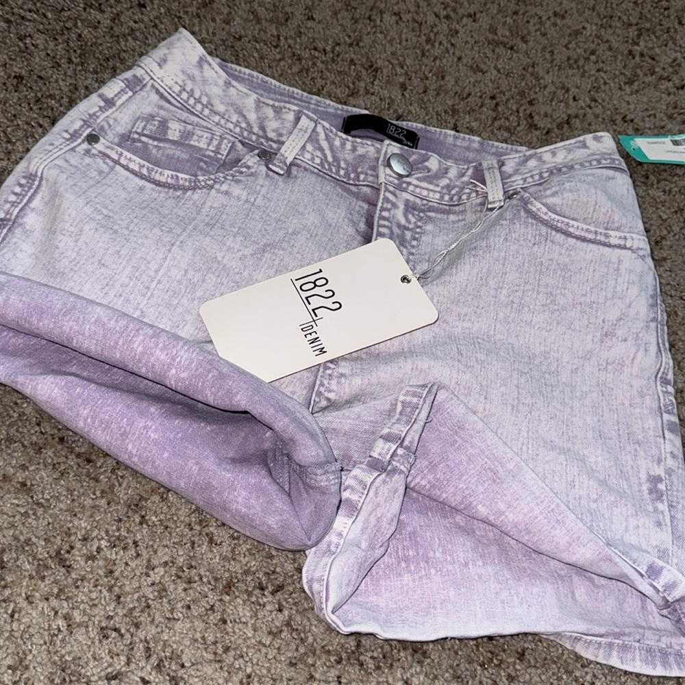 1822 Denim Annabeth High Rise Roll Short NWT 4 Light Purple - Picture 2 of 9
